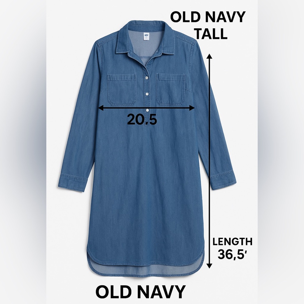 Old Navy Blue Denim Chambray Shirt Dress Womenās Medium Tall Long Sleeve